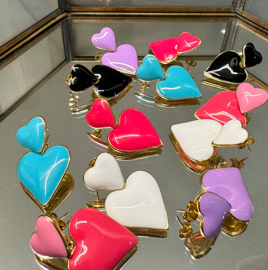 Enamel Double Heart Earrings
