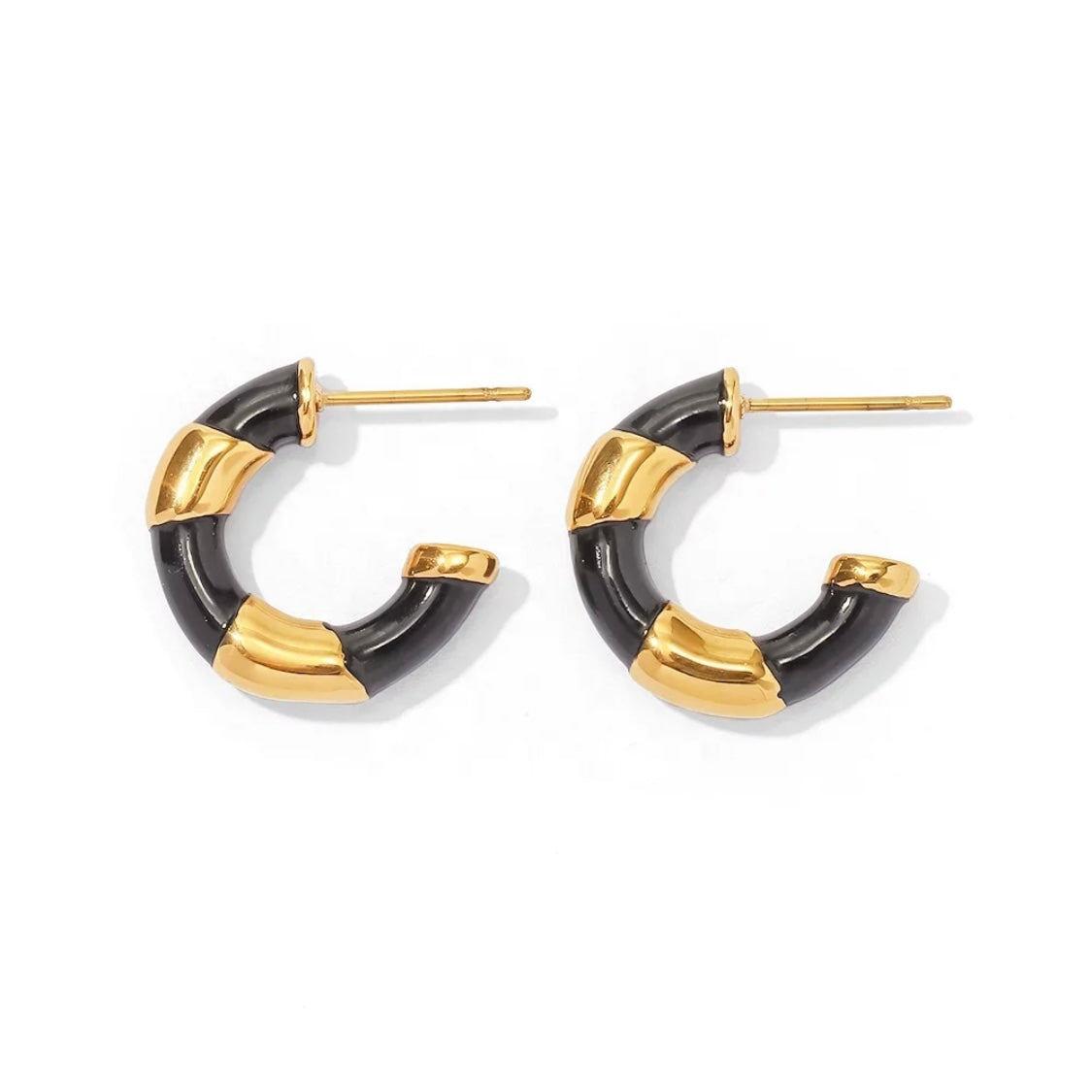 Rae Black & Gold Enamel Huggies