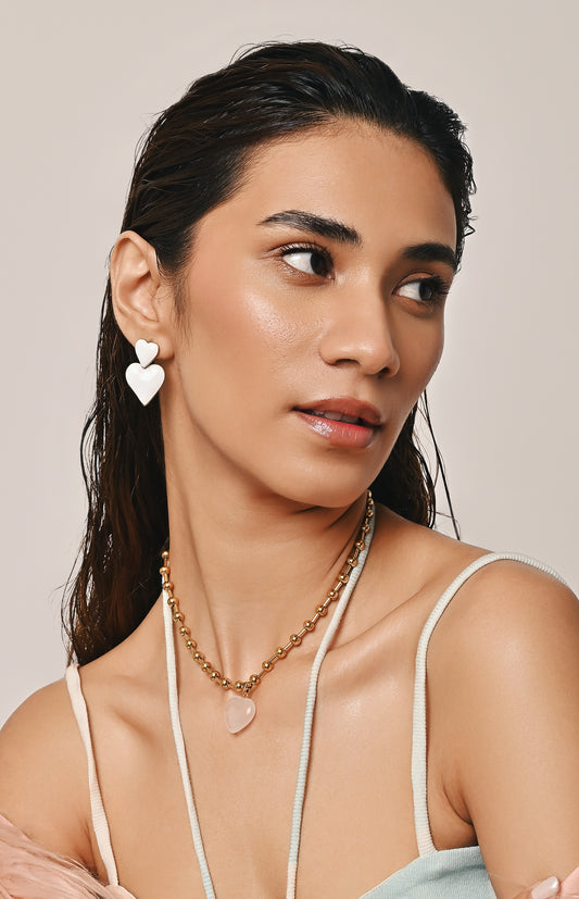 Enamel Double Heart Earrings