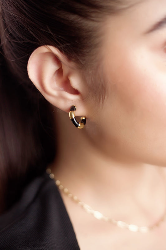 Rae Black & Gold Enamel Huggies