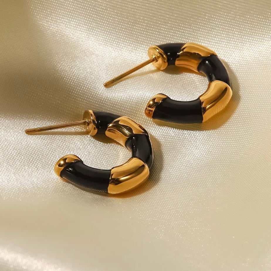 Rae Black & Gold Enamel Huggies